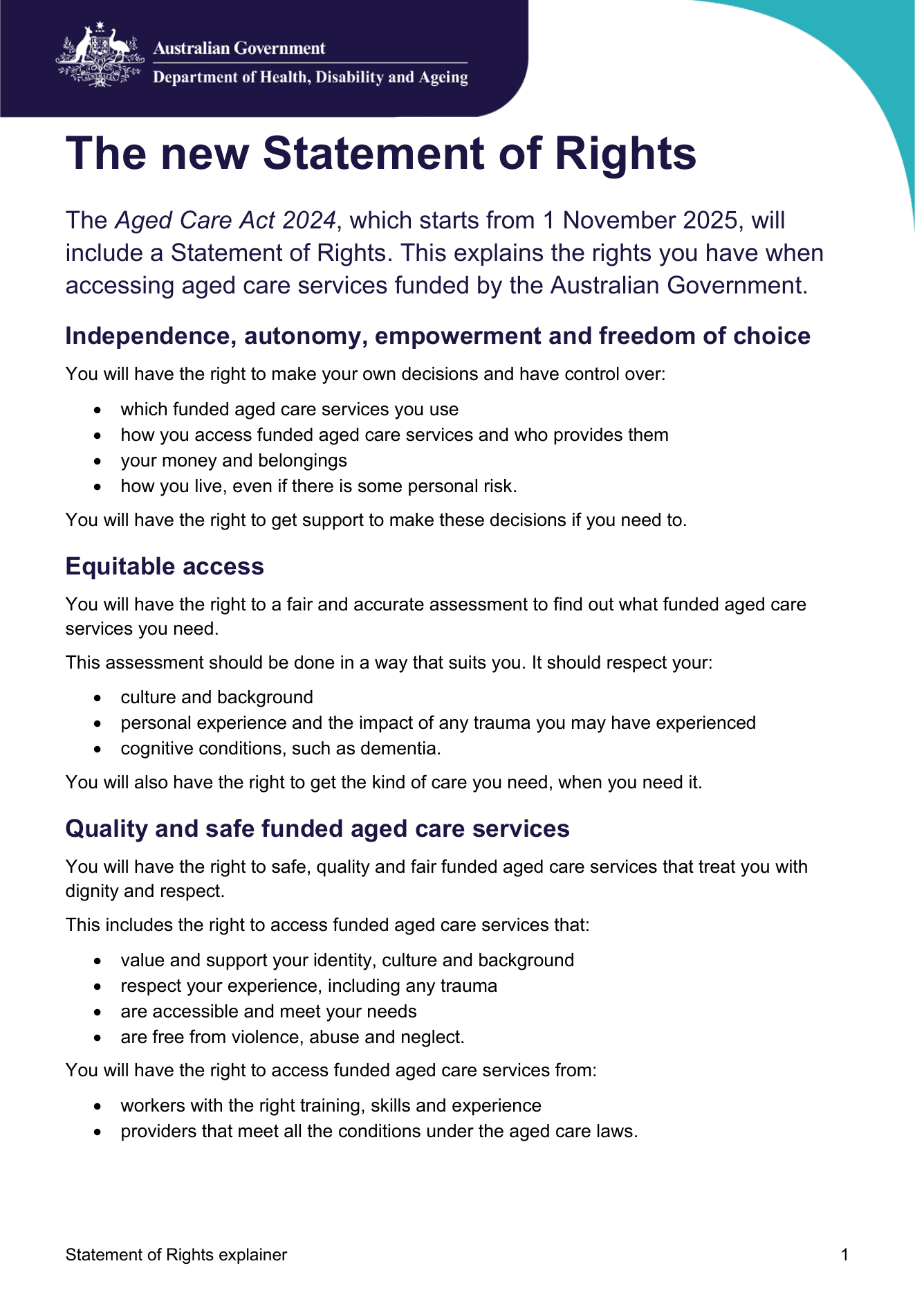 Aged Care Statement of Rights preview