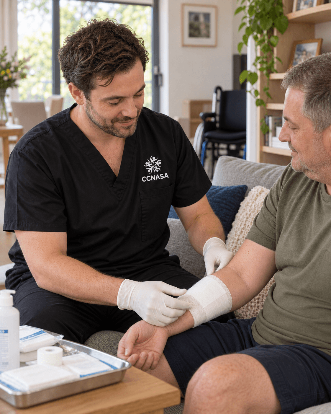 CCNASA community nurse providing wound care support for an NDIS participant